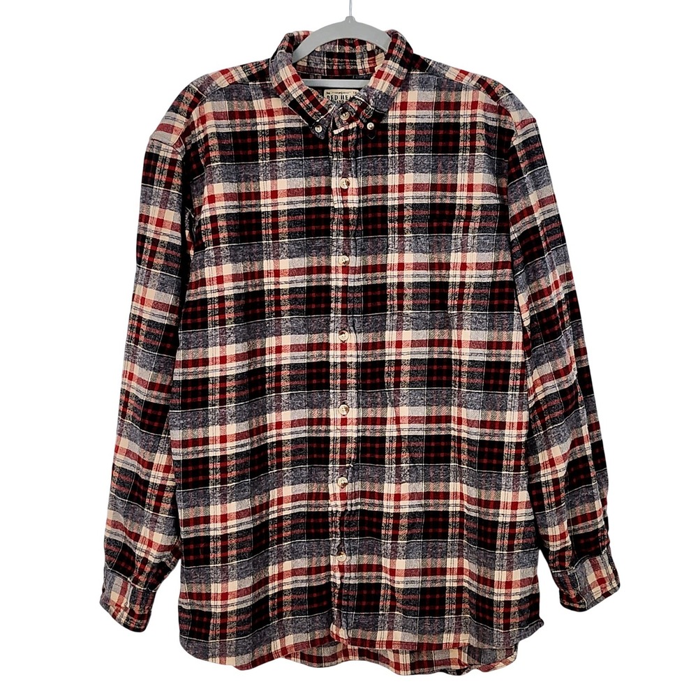 RedHead Ultimate Flannel Shirt Mens XL Plaid Long Sleeve Button Down‎ Red Black